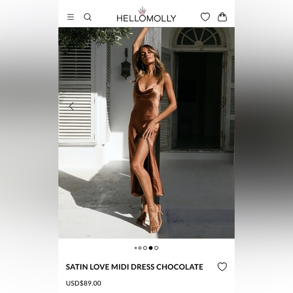 Hello Molly Dresses & Skirts - Satin Halter MIDI maxi dress toffee brown mocha mouse cowl neck&back side slit L